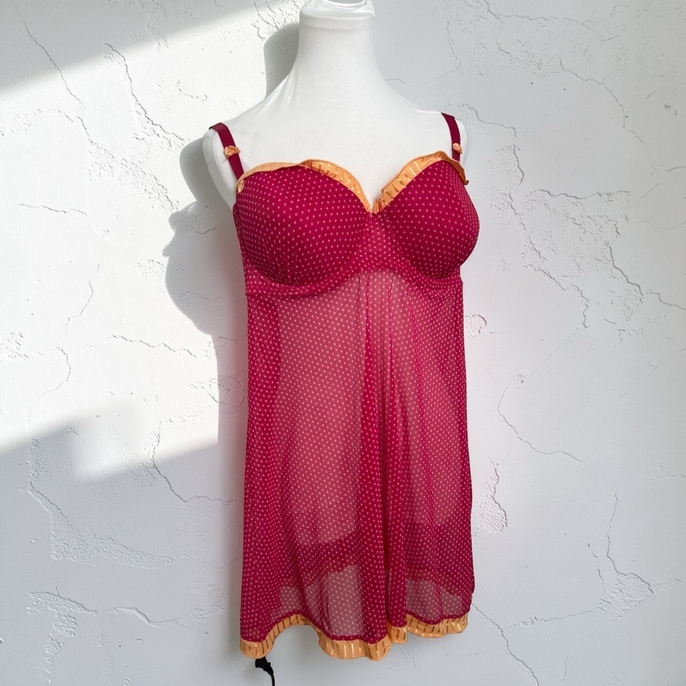 Vintage Sheer Polka Dot Babydoll Lingerie Chemise Pink Orange Y2K 3X